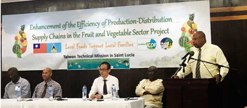 Image:P Agriculture Minister, Ezechiel Joseph speaking at the training workshop.