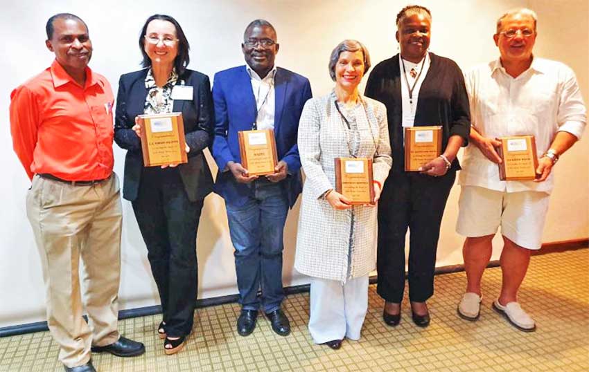 Image: CCI Envoy Karolin Troubetzkoy (second from left ) with (from left) CCI Secretariat Coordinator John Calixte; Joseph Emmanuel Philippe, Chief of Staff in Haiti’s Ministry of Environment; Josefina Gomez of Fondo MARENA in the Dominican Republic; June Hughes, Director of the St Kitts and Nevis Department of Environment; and Ernesto Diaz, Director of the Puerto Rico Coastal Zone Management Program.