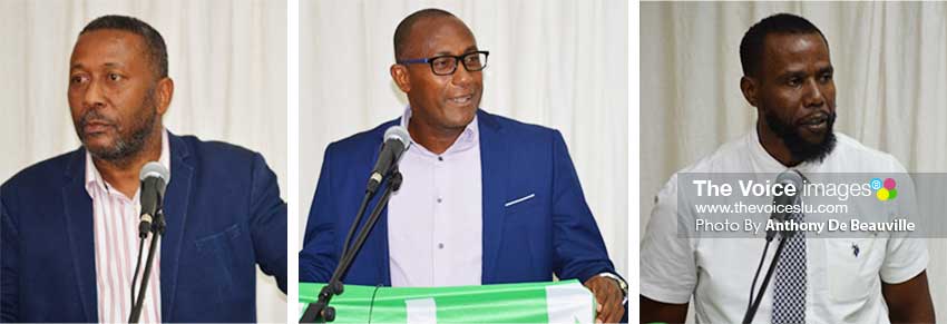 Image: (L-R) SLFA President – Lyndon Cooper; NLA Chairman – Caron Serieux and Permanent Secretary in the Ministry for Youth Development and Sports Benson Emille addressing the gathering. (PHOTO: Anthony De Beauville)