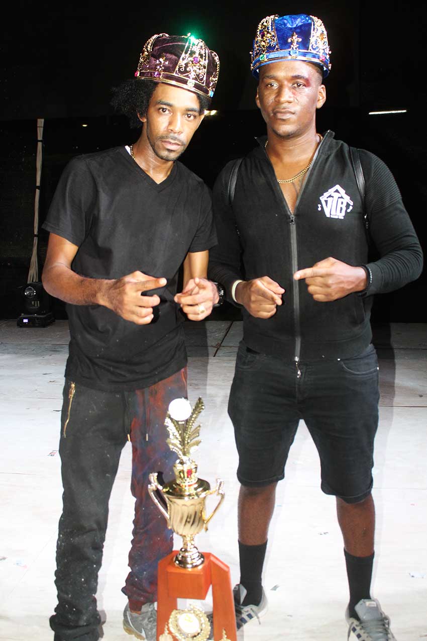Image of 2019 Power Soca Monarch Ricky T and Groovy Soca Monarch Sly from the Vieux Twizene Boyz.