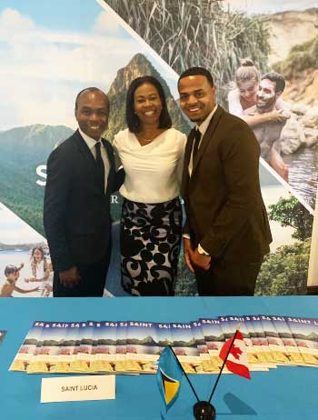 Image: Tourism Minister Dominic Fedee; Saint Lucia’s Consulate General in Canada, Cheryl Francis and PR representative for the SLTA, Andrew Ricketts.