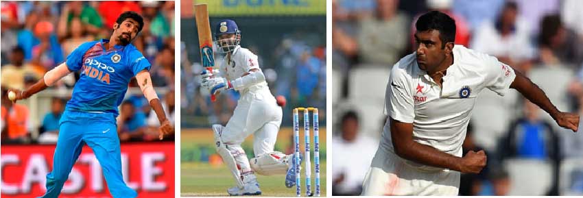 Image: (L-R) Jasprit Bumrah, Ajinkya Rahane and Ravichandran Ashwin. (Photo: Getty Images/ BCCI)