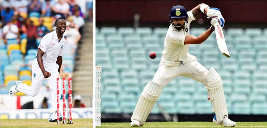 Image: (L-R) West Indies fast bowler Kemar Roach, India captain Virat Kohli. (Photo: Getty Images)