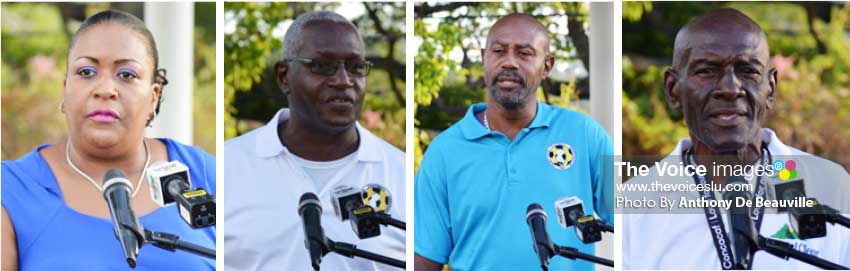 Image: (L-R) Deputy PS Sports – Liota Charlemagne-Mason, Under 20 Women’s Coach – Emmanuel Belasse, Under 14 Assistant Women’s Coach – Vance Vitalis and Coach Under 15 Boys Albert St Croix. (Photo: Anthony De Beauville)