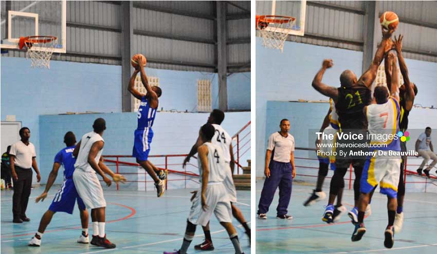 Image: (L-R)Some of the action on Saturday evening between Dennery Dolphins and VBCC; Police versus Courts Jets. (Photo: Anthony De Beauville) 