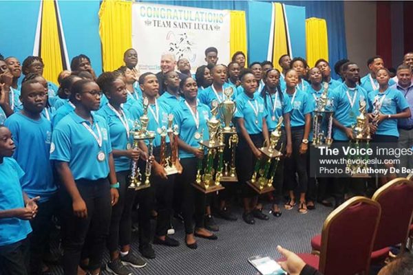 Image: Team Saint Lucia with Prime Minister Allen Chastanet and other government officials. (Photo: Anthony De Beauville)
