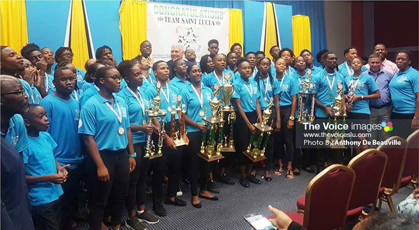 Image: Team Saint Lucia with Prime Minister Allen Chastanet and other government officials. (Photo: Anthony De Beauville) 