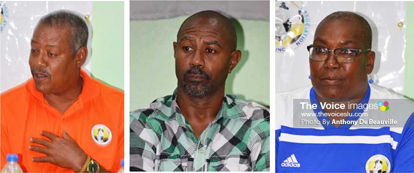 Image: (L-R)The Technical staff accompanying the team to the Caymans are Head Coach Denis Didier, Assistant Coach Vance Vitalis and Manager Examin Philbert. (PHOTO: Anthony De Beauville) 