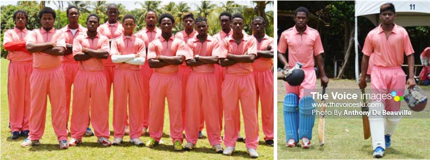 Image: Chaz Cepal a member of the Cocoa Cricket Team standing fifth in back row; Cepal going out to bat with Stephen Naitrum. (Photo: Anthony De Beauville)