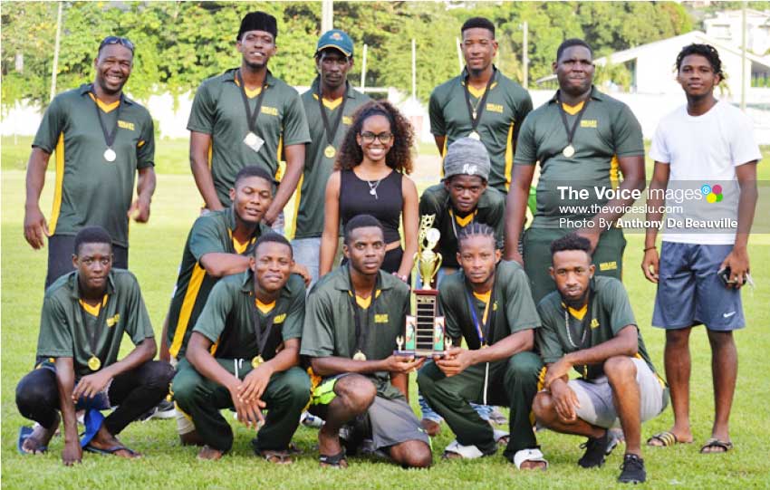 Image: A photo moment for Chaz Cepal (first from right) with the victorious Cobras Team on Sunday 25th August 2019 at the end of the South Castries Cricket Association T20 tournament. (Photo: Anthony De Beauville)