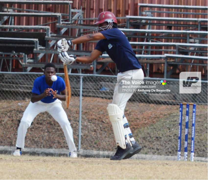 Image: Chaz up on his toes negotiating a lifting delivery from Gros Islet fast bowler Tyrel Chicot in the semifinal of the Sandals Cup 2019. (Photo: Anthony De Beauville)