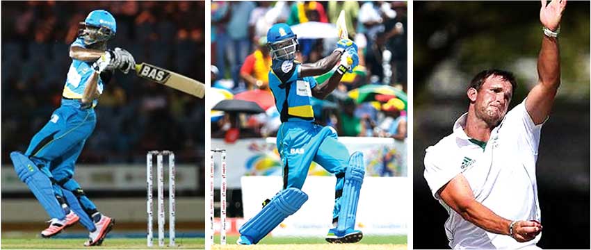 Image: (L-R) Saint Lucia Zouks Captain Daren Sammy; opening batsman, Andre Fletcher, HardusViljoen. (Photo: Randy Brooks/Sportsfile/CPL/Cricbuzz) 