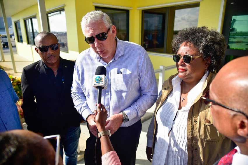 Image of Prime Minister Allen Chastanet and Barbados PM Mia Mottley who both travelled to the Bahamas to support the relief effort. 