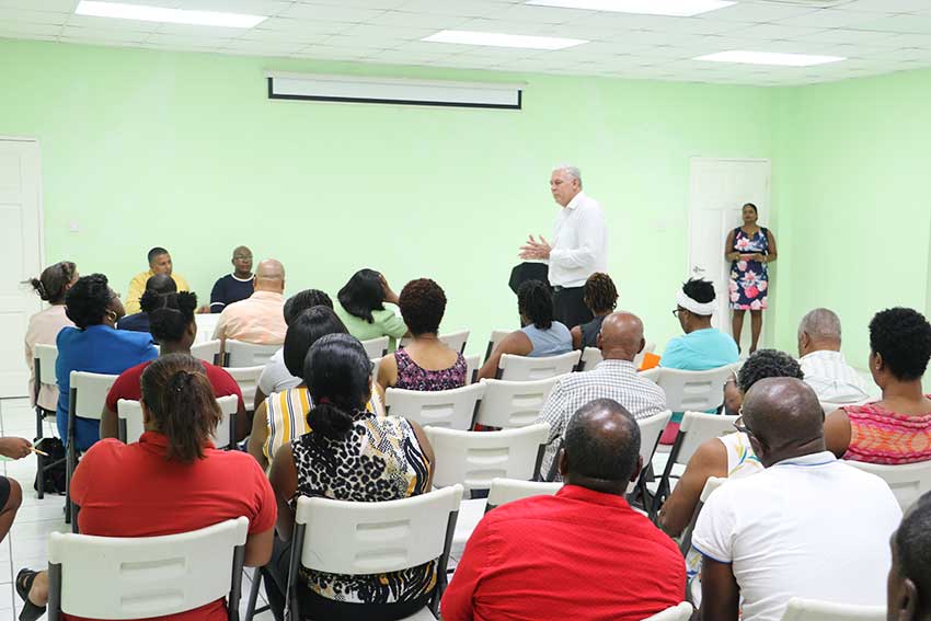 Image of Prime Minister Allen Chastanet speaking with members of the Southern Business Association earlier this week.