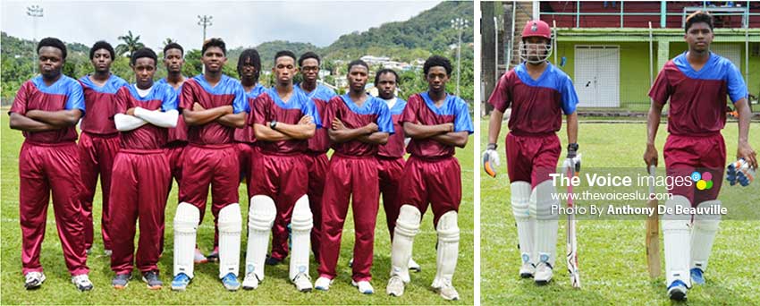 Image: Sir Arthur Lewis Community College Under 19; Chaz Cepal going to bat with Dominic Auguste. (Photo: Anthony De Beauville)