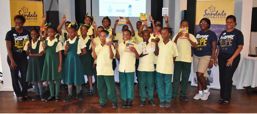 Image: Students of the Balata Primary School with Rhonda Giraudy, Public Relations Manager of Sandals (far right) and Rodesha Reid. 