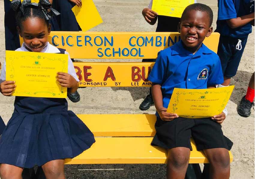 Image of students utilising the Buddy Bench at Ciceron Combined School. 