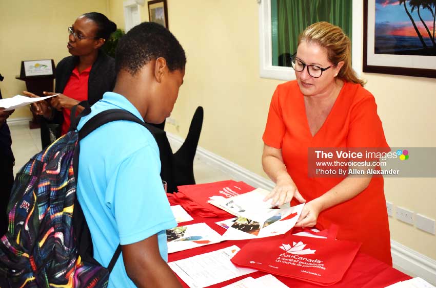 Image of Jessica Mackie, Senior Political Advisor at the High Commission of Canada (right), answering questions from an SALCC student. [Photo: Allen Alexander]