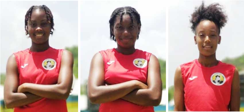 Image: Saint Lucia goal scorers against USVI, IllanaLashley, Cassandra Shepherd and Krysan St Louis.(Photo: EB) 