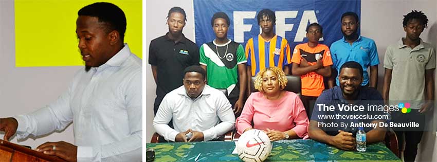 Image: GIFL President Shayne Paul addressing the gathering; (FR) GIFL President, Shayne Paul, 2nd Vice President, Marsha Smith and 1st Vice President, Charde Desir; (BR) representatives from the various clubs at Tuesday evening’s tournament launch. (PHOTO: Anthony De Beauville)