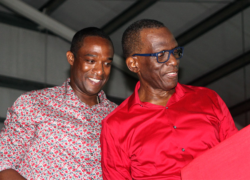 Image: Wayne Girard (left) with SLP Political Leader Philip J Pierre at Sunday’s Conference of Delegates.