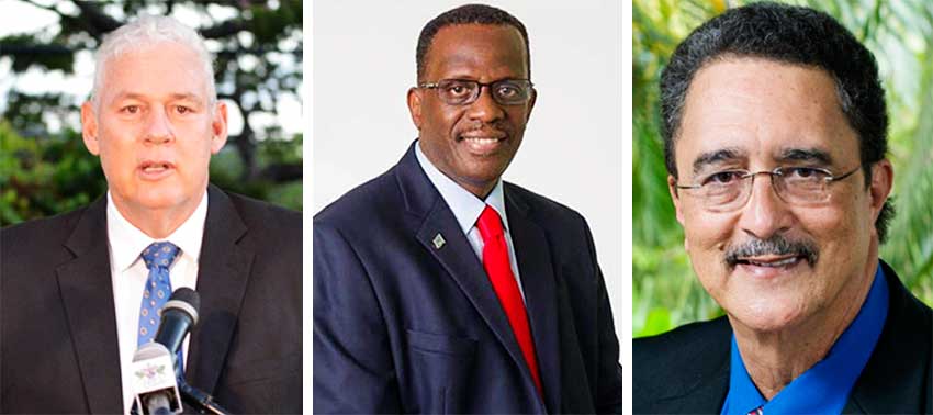 Image: (L-R) Prime Minister Allen Chastanet, Leader of the Opposition Phillip J. Pierre and Parliamentary Representative for Vieux Fort South, Dr Kenny Anthony.