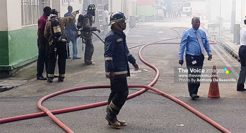 Image: Last week’s fire in the city center stretched the capacity of local firefighters who are being congratulated by the SLFSA for their efforts. (PHOTO: Anthony De Beauville)