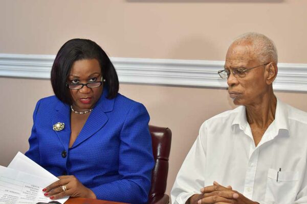 Image of Mauricia Thomas Francis, Chairperson of the National Awards Committee (left), and Gregory St Jour, representative of the National Awards Committee.