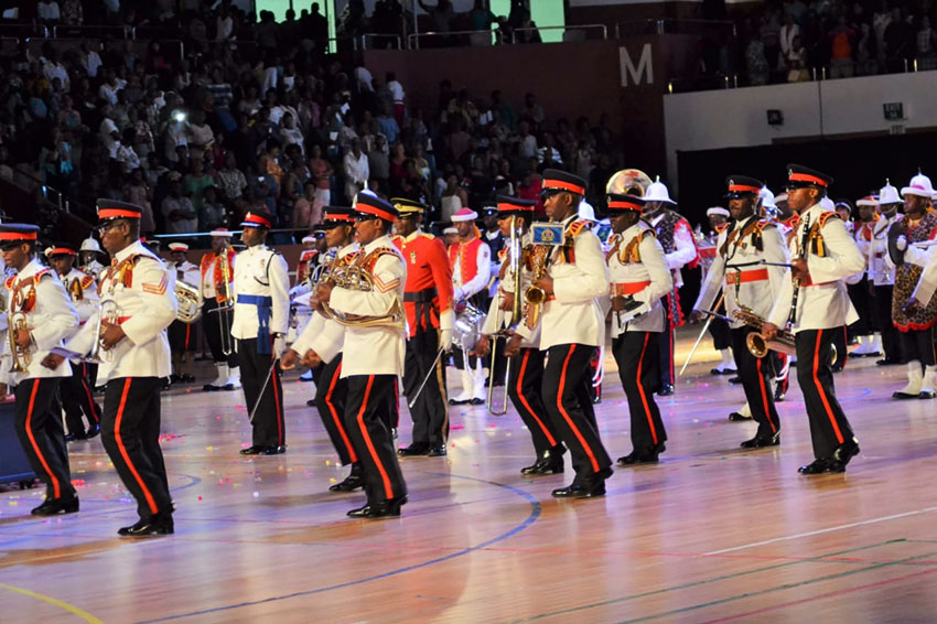 Image of the RSLPF Band making their presence felt at the inaugural St Cecilia Military Tattoo held in Barbados. 