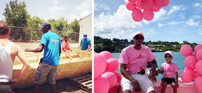 Image: The “labour of love” boat being built as a family, took part in the ARC Flotilla; Aldean Jadanni Louis – Fernand, father and son moment on Sunday. (PHOTO: JB) 