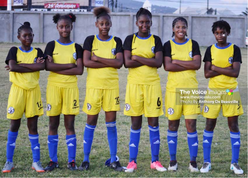 Image: (L-R) Goal scorers for team Saint Lucia, KershimaInce; Jerdel Emery; Freegeanne Joseph; Harmonie Jones; Anika Louis and Asa Alexander. 