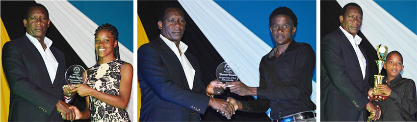 Image: (L-R) Parliamentary representative for Gros Islet, Lenard Montoute presenting awards to the various winners. (Photo: Anthony De Beauville)