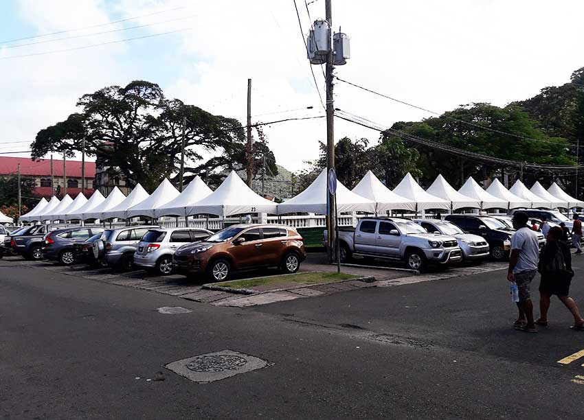 Image of tents already erected on The Sir Derek Walcott Square for Assou Square