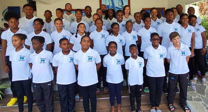 Image: Saint Lucia’s 34 member team which participated at the 2019 OECS Swim Championship in Saint Vincent and the Grenadines. (PHOTO: SLAF).