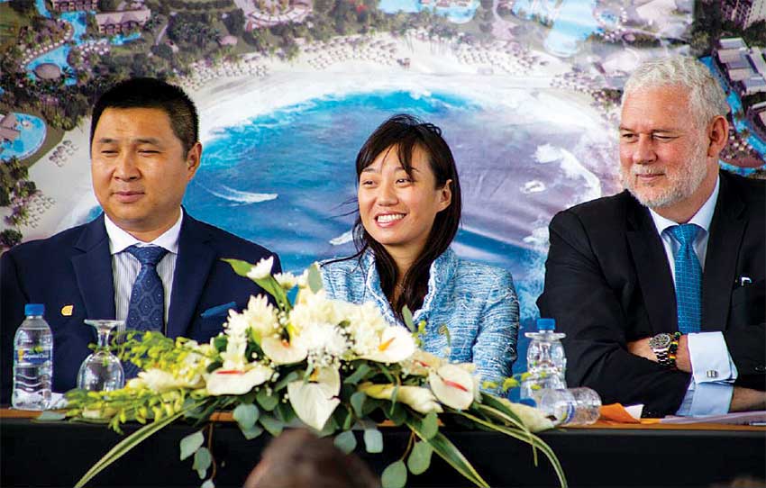 Image: (L-R) Jiang Tang (VP of Galaxy Group), Ying Jin (CEO of Caribbean Galaxy Real Estate Ltd.) and Prime Minister Honourable Allen Chastanet