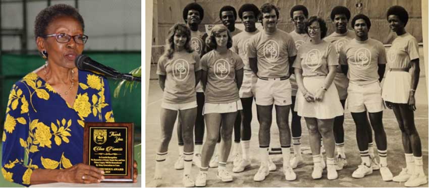 Image: (L-R) Mary Francis during her acceptance speech; Una Francis (extreme right). (Photo: MF) 