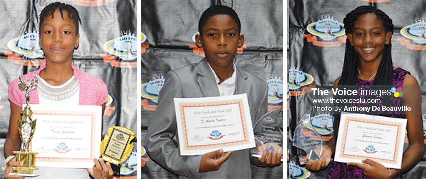 Image: (L-R) Tesley Lesporis (Academic Award); D’Andre St Omer (Under 14 male Athlete of the Year); Shanice Kirton (Under 14 female Athlete of the Year). (PHOTO: Anthony De Beauville) 