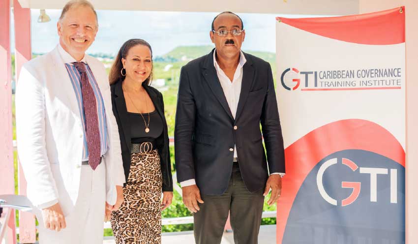 Image: (L-R) Dr Chris Bart, Lisa Charles and Prime Minister of Antigua and Barbuda Gaston Browne.