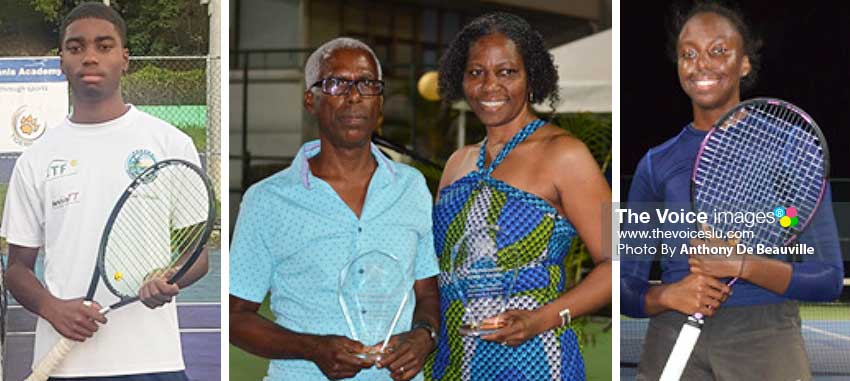 Image: (L-R) Maxx William, Senior Male Tennis Player of the Year; parents Donald and Magdalene Williams, received awards on behalf of Maxx and Meggan; Meggan William, Senior Female Tennis Player of the Year. (PHOTO: Anthony De Beauville) 