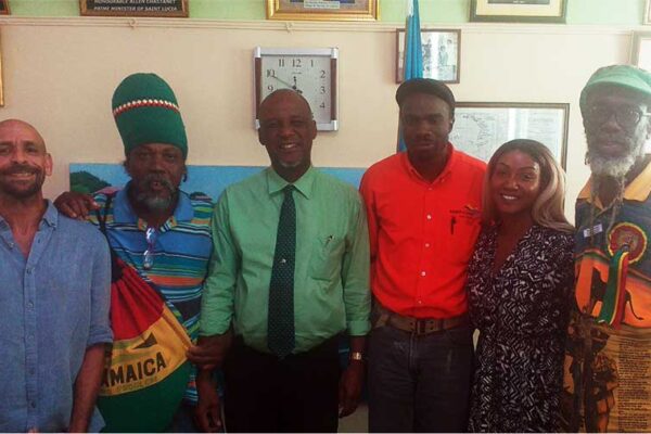 Image of Mayor of Castries with representatives of the Cannabis Movement.