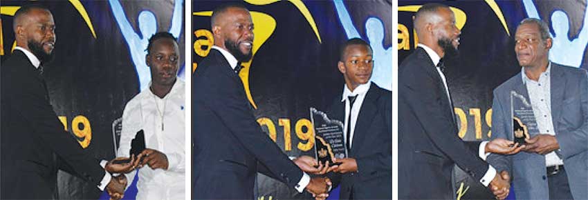 Image: (L-R) PS Sports presenting Qiana Joseph with the female Cricketer for the Year award; D’ Andre Calderon receiving the Junior Table Tennis Player for the Year award and Buffalo Odlum receiving the Junior Swimmer for the Year award on behalf of Jayhan Odlum Smith. (PHOTO: Anthony De Beauville)