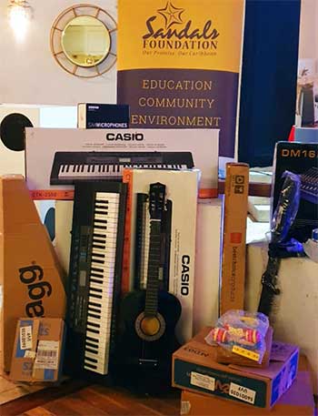 image of some of the musical instruments donated by the Sandals Foundation to the Choiseul Music Centre.