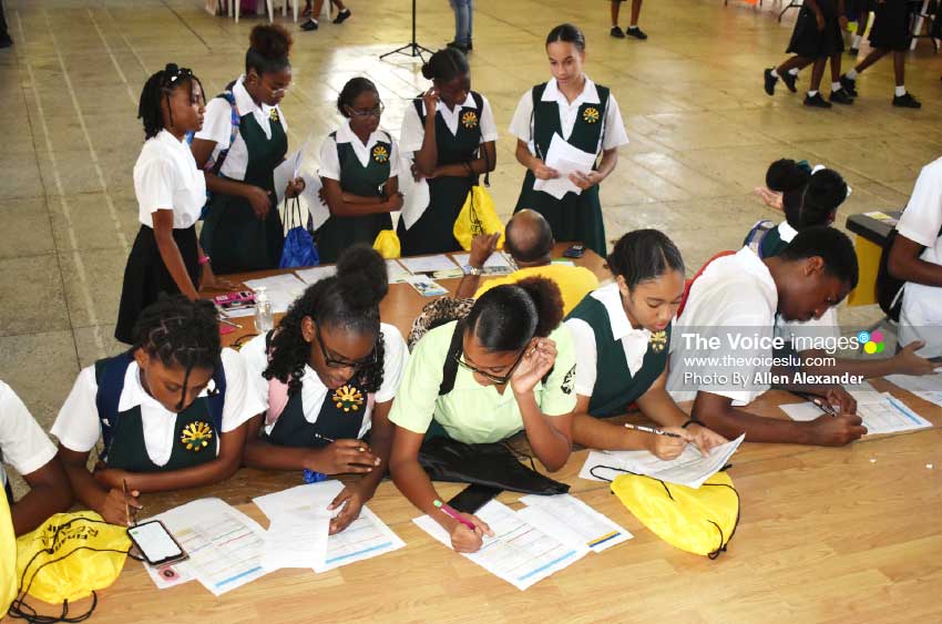 Image: Some students hard at work at yesterday’s Financial Reality Fair. (PHOTO: Allen Alexander)