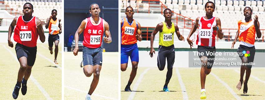 Image: (L-R) Boys 200 metres in pursuit of a semifinal spot. (PHOTO: Anthony De Beauville)