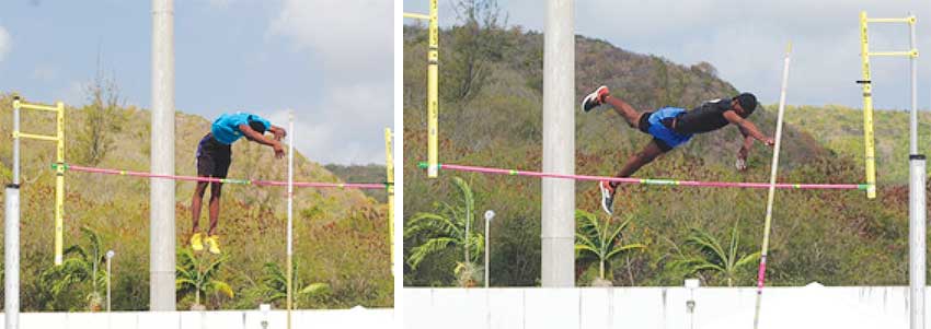 Image: (L-R) CARIFTA 2020 qualifiers in the Pole Vault event Jeremiah Felix (Mon Repos) and Jarmol Marcel (Nightriders). (PHOTO: AB)