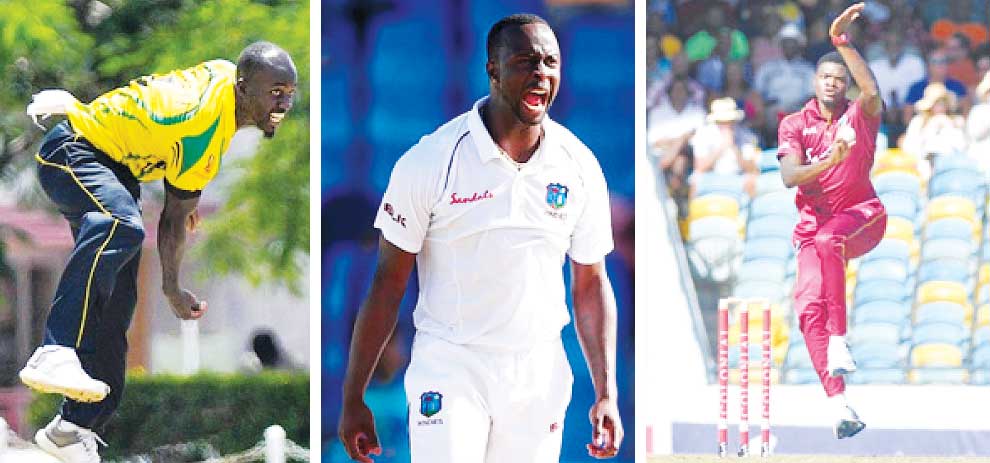 Image: Derval Green (Jamaica), Kemar Roach (Barbados) and Alzarri Joseph (Leeward Islands). Photo: Getty Images/ CWI Media)