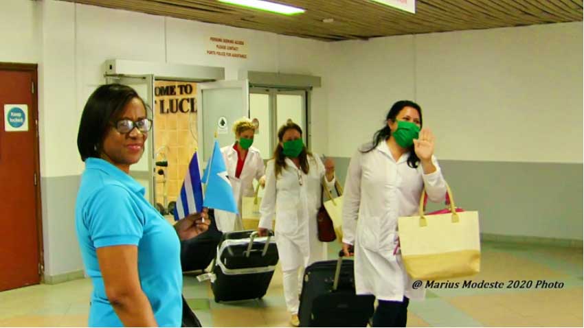 Image: St Lucia-Cuba Humanistic Solidarity Association President Marlene Alexander welcomed the medical team on arrival in Vieux Fort. 