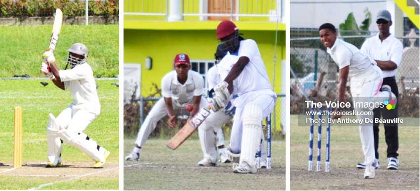 Image: (L-R) Tonius Simon (146 versus Babonneau), Dane Edward (90 versus Central Castries and Kegan Arnold picked up 2 wickets versus Gros Islet. (Photo: Anthony De Beauville)