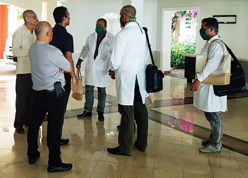 Image: SRI St Lucia MD Winston Anderson (left) and other Sandals Saint Lucia General Managers welcoming the Cuban Medical Brigade at Sandals La Toc. 