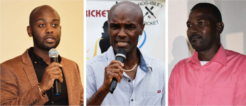 Image: (L-R) President, Saint Vincent and the Grenadines Cricket Association Dr Kishore Shallow; former SLNCA President Julian Charles and Gros Islet Cricket Coach Alton Crafton. (Photo: Anthony De Beauville) 